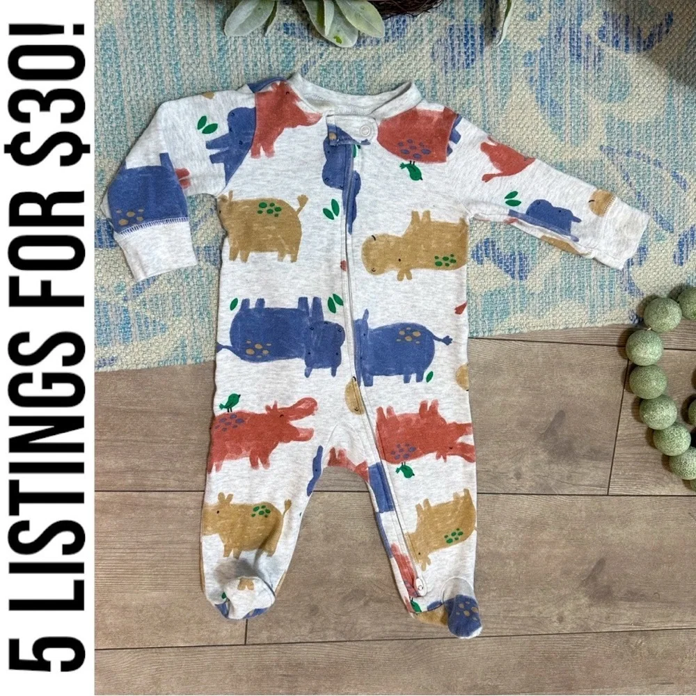 Carter's Hippos Theme Zip Footies One Piece Sleep & Play Size 6 Months Baby Boy